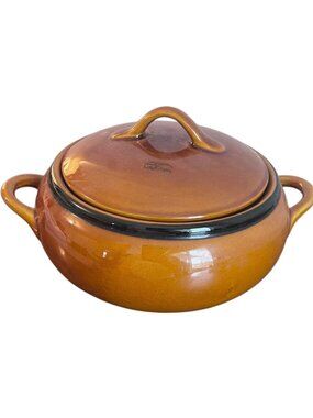 Vintage Taste Setter Sigma Portugal Amber Covered Stoneware Casserole Dish 5x9"